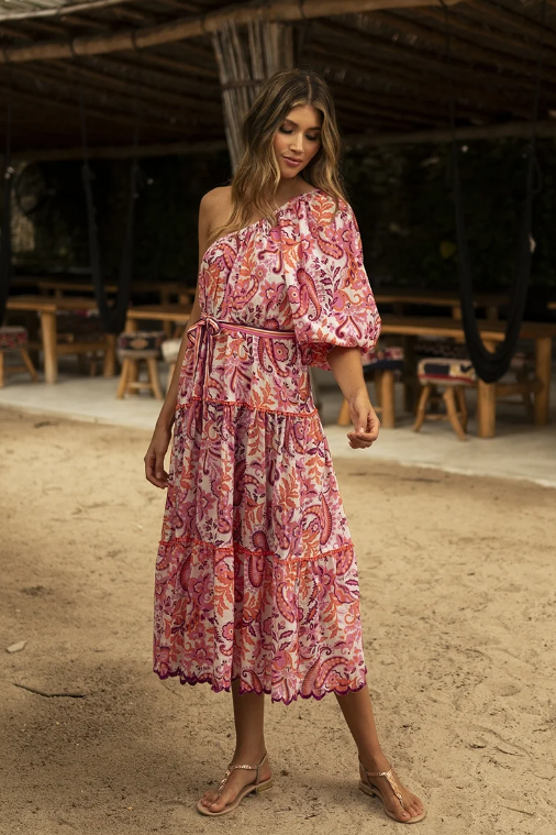 Miss June Lange One Shoulder Jurk Belle